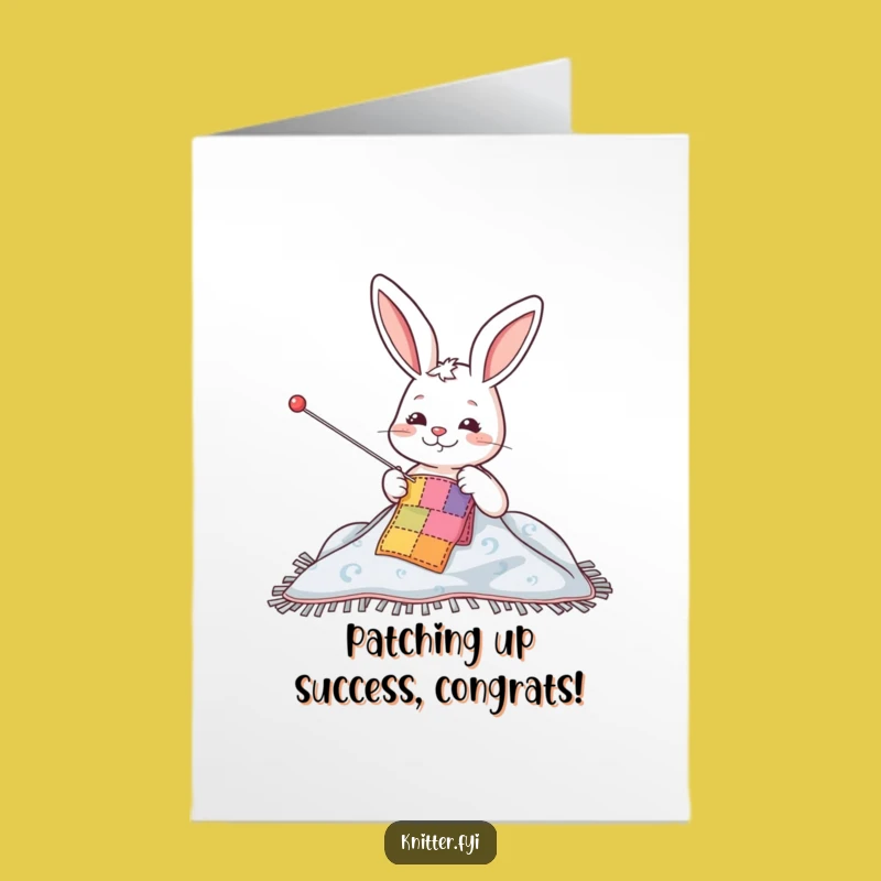 Free Printable Congrats Card: Rabbit Sewing a Patch - Funny Downloadable Gift