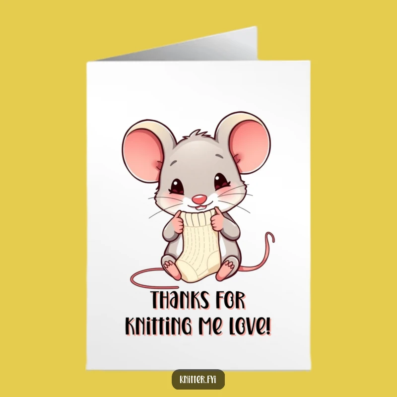 Free Printable Mouse Thank You Card: Happy Mouse Knitting Sock Gratitude Downloadable