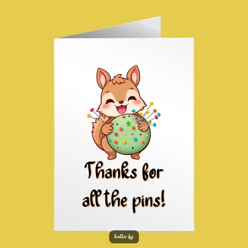 Free Printable Squirrel Thank You Card: Joyful Squirrel Pincushion Pins Gratitude Downloadable