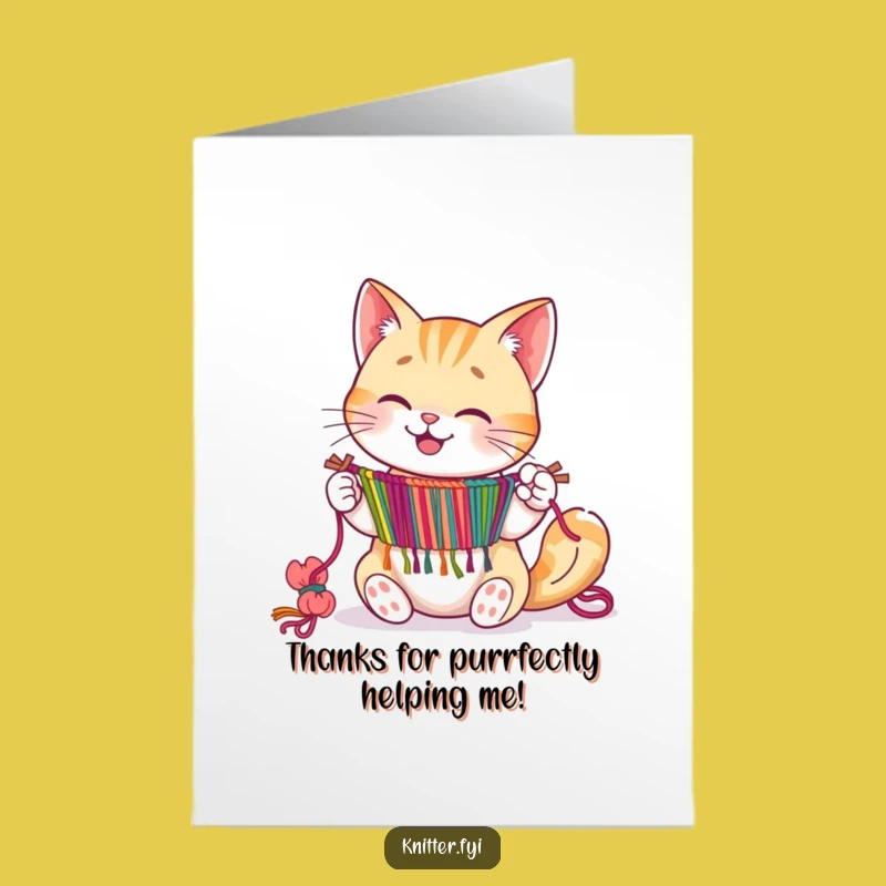 Free Printable Thank You Card: Cat Weaving Thanks Greeting Card