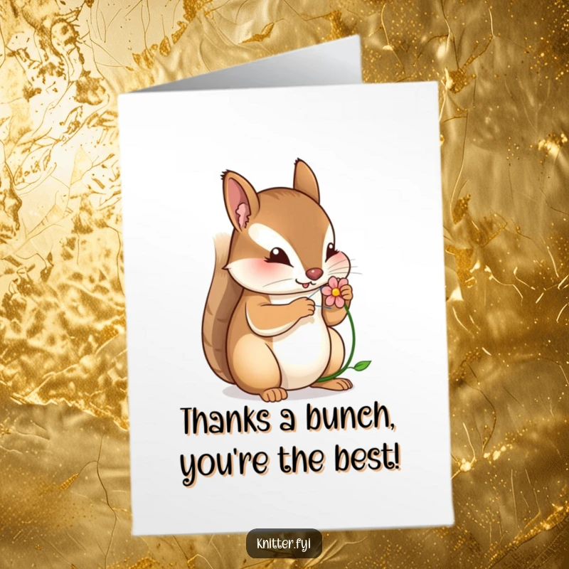 Funny Free Printable Thank You Card: Determined squirrel sewing a small flower, excellent DIY downloadable.