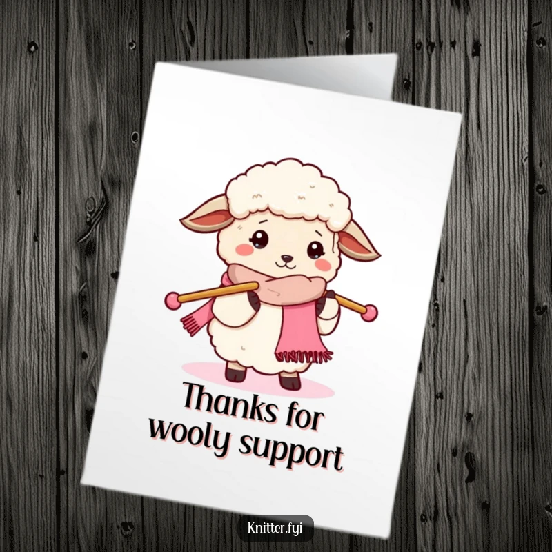Funny Free Printable Thank You Card of a sheep knitting a scarf, perfect for expressing thanks.