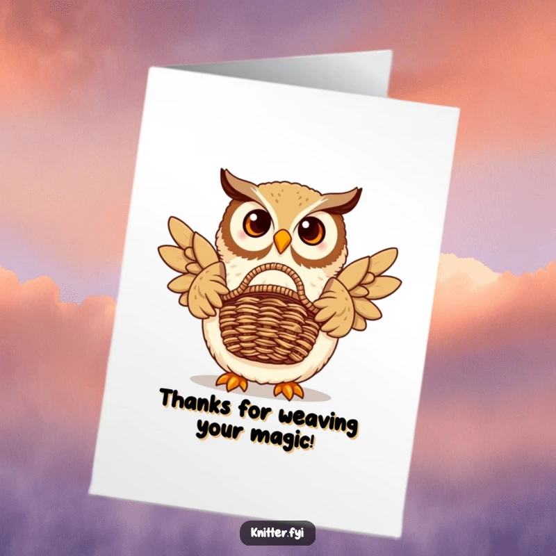 Funny Free Printable Thank You Card: A proud owl holding a beautifully woven basket to express heartfelt thanks.