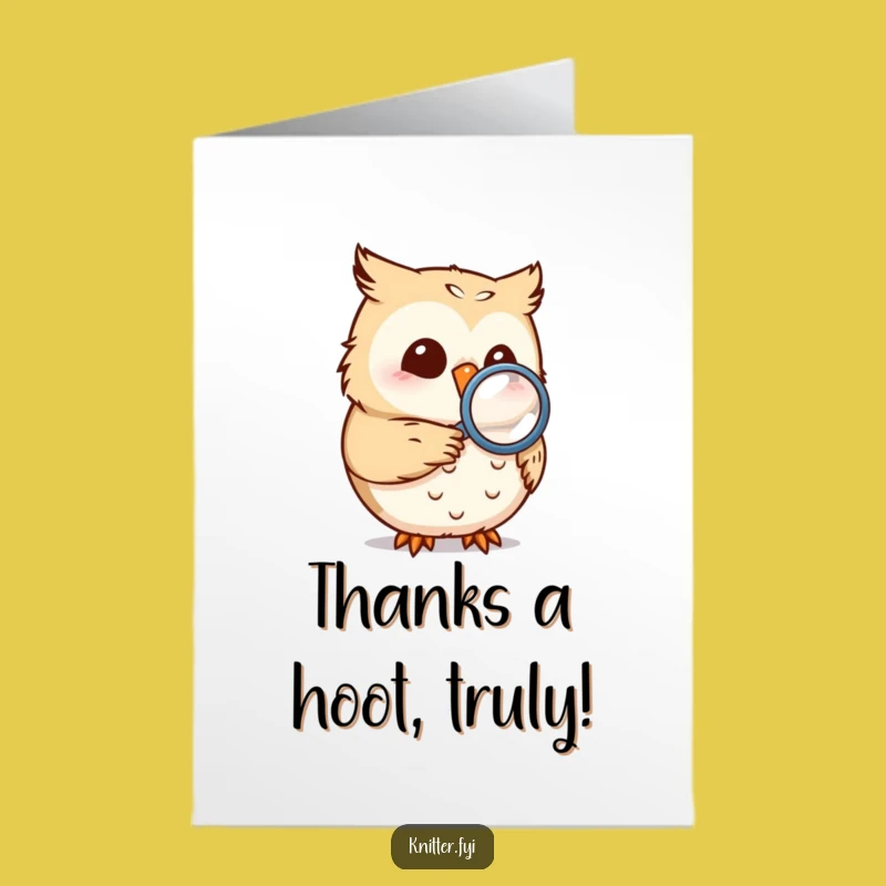 Free Printable Owl Thank You Card: Humorous Owl Magnifying Seam Appreciation Downloadable