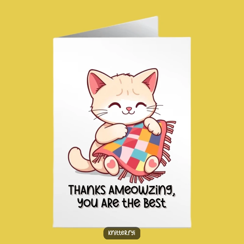 Free Printable Thank You Card: Funny Cat Sewing Quilt, Hilarious Downloadable Craft Gift