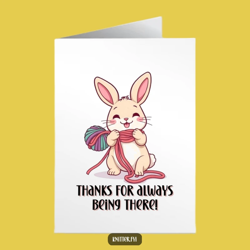 Free Printable Rabbit Yarn Thank You Card: Funny Downloadable Gift for Crafters!