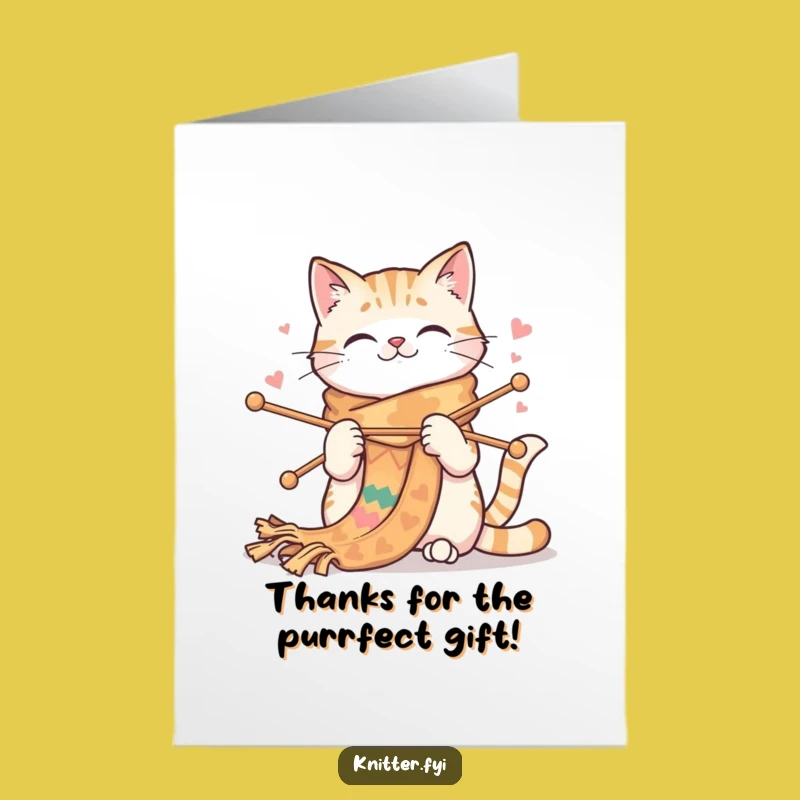 Free Printable Thank You Card: Funny Cat Knitting Gift Cute Downloadable