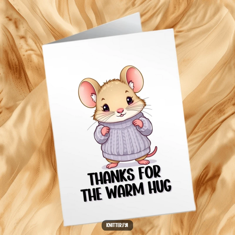 Funny Free Printable Mouse Thank You Card: A mouse trying on a tiny sweater sends a warm and fuzzy thank you.
