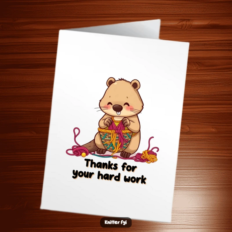 Funny free printable thank you card, a beaver weaving a thank you message, creative appreciation DIY gift.
