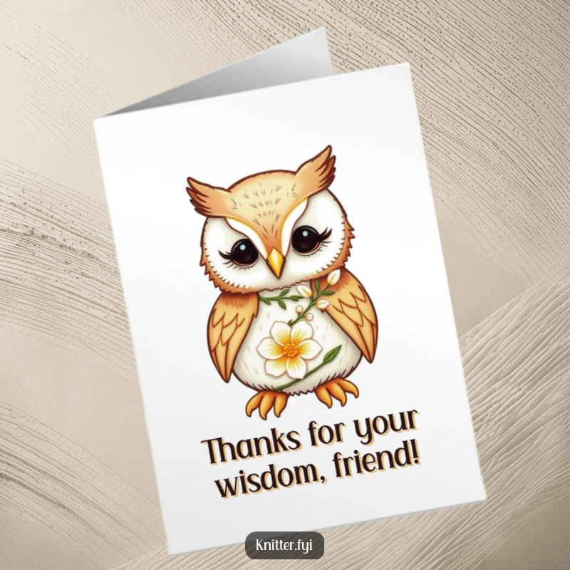 Funny Free Printable Thank You Card: Owl delicately embroidering a flower, expressing gratitude.