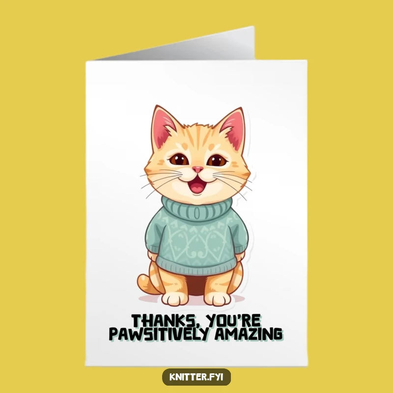 Free Printable Thank You Card: Grateful Cat in Sweater, Cozy Instant Download