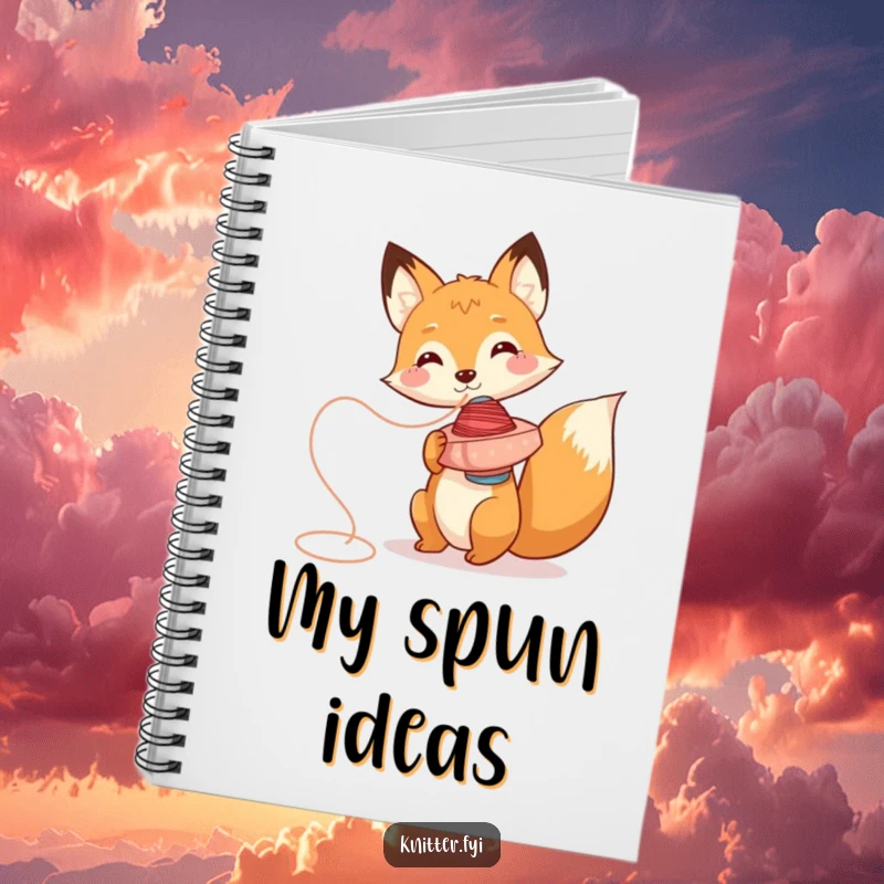 Funny fox notebook cover, playfully spinning thread like a top, perfect for notes and fox humor.