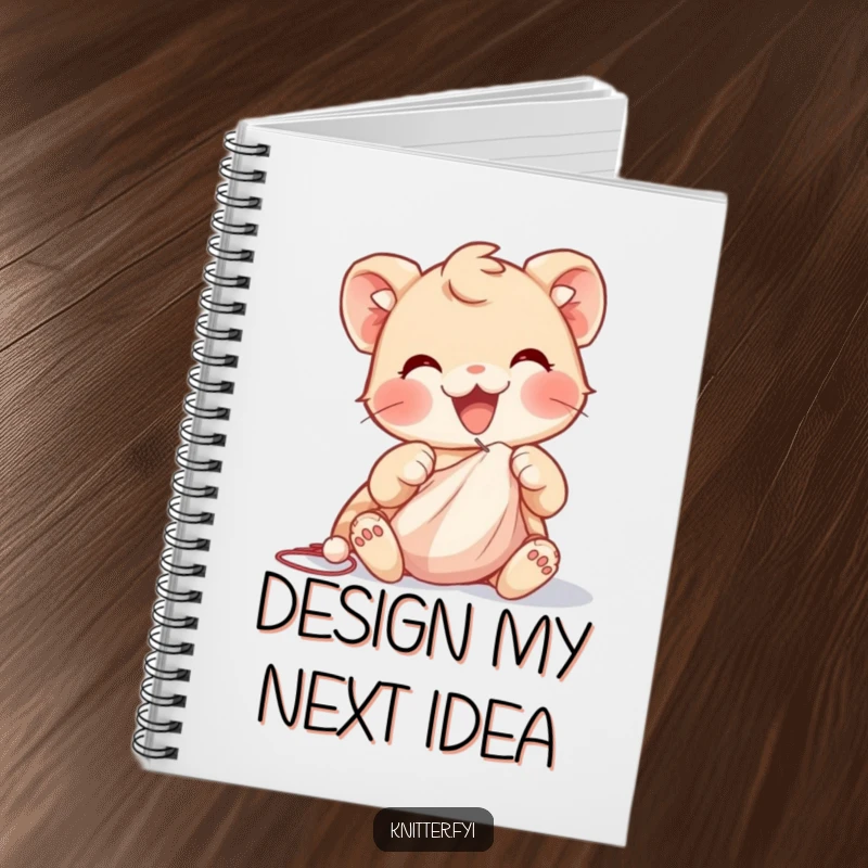 Funny notebook cover featuring a delighted creature with nimble paws skillfully sewing soft fabric, inspiring creative planning.