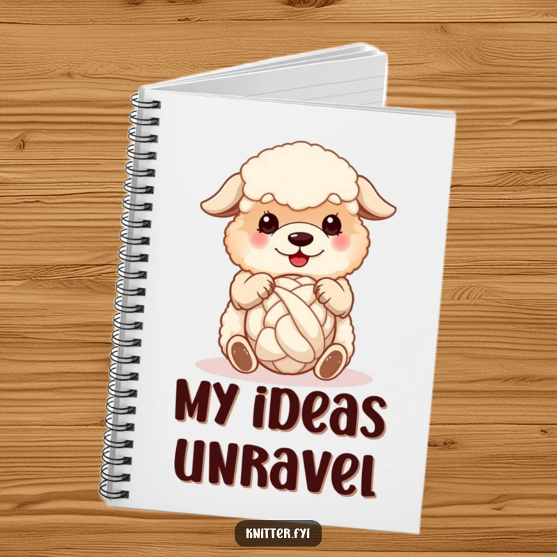 Funny sheepdog notebook, a fluffy dog happily spinning a ball of wool with its paws, perfect for notes and ideas.