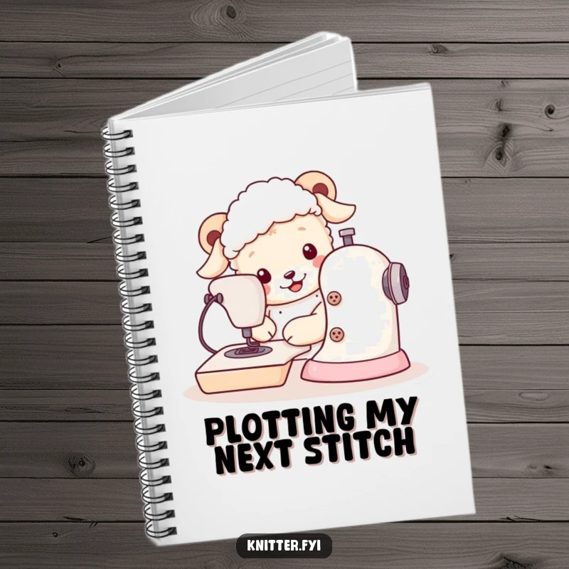Funny sheepdog notebook with a cover showing a dog focused on sewing with oversized buttons, perfect for note-taking.