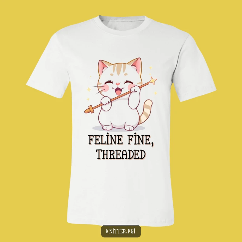 Funny Cat Threading Needle T-Shirt - Humorous Pet Apparel Gift
