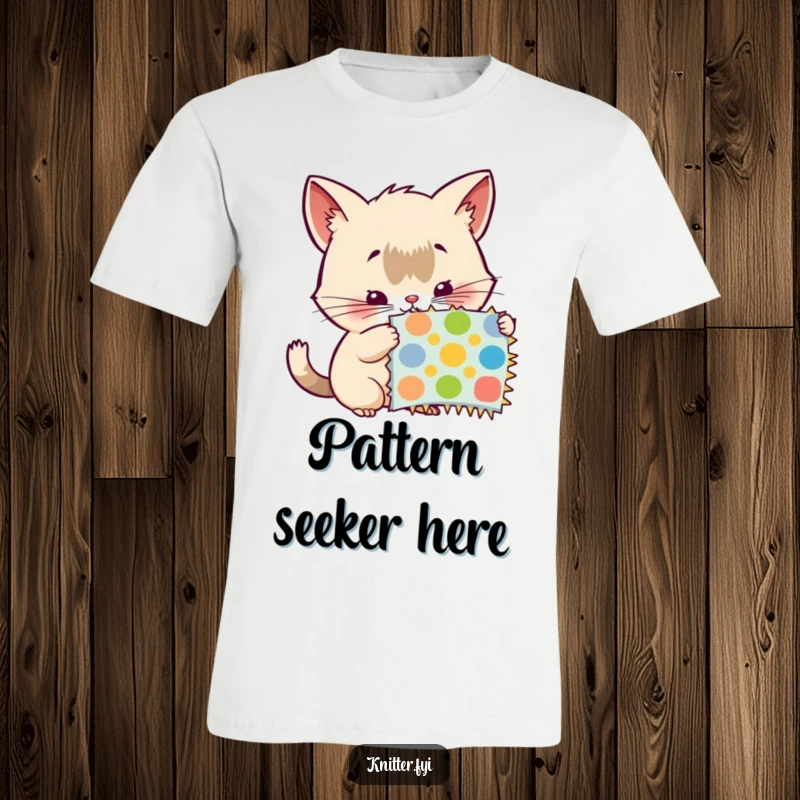 Funny t-shirt: A creature with twitching whiskers examines a colorful pattern swatch with keen interest, highlighting a curious nature.