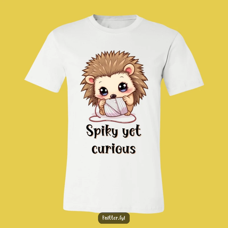 Funny Hedgehog Thread T-Shirt: Curious Critter with Shimmering Spool, Hilarious Gift