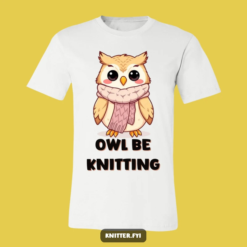 Funny Owl Knitting T-Shirt: Happy Bird & Scarf Tee, Cozy Crafter Apparel
