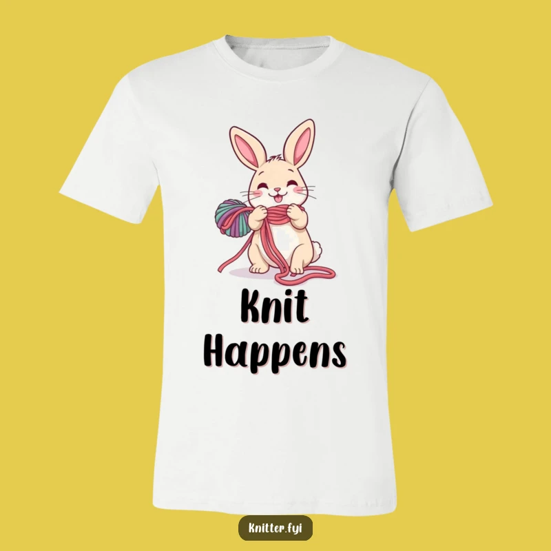 Funny Rabbit T-Shirt: Happy Hare Unraveling Yarn, Hilarious Crafters Gift Tee