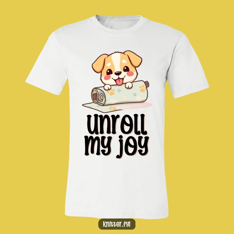 Funny Dog Fabric T-Shirt: Happy Pup Unrolling Patterned Material, Hilarious Gift