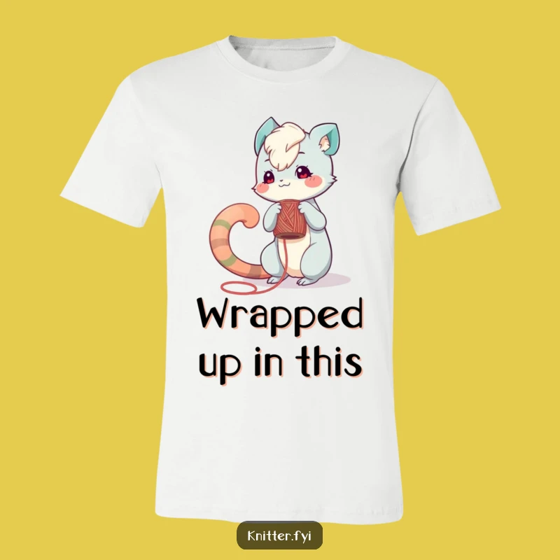 Funny Yarn T-Shirt: Playful Creature Winds Yarn, Crafty Humorous Gift!