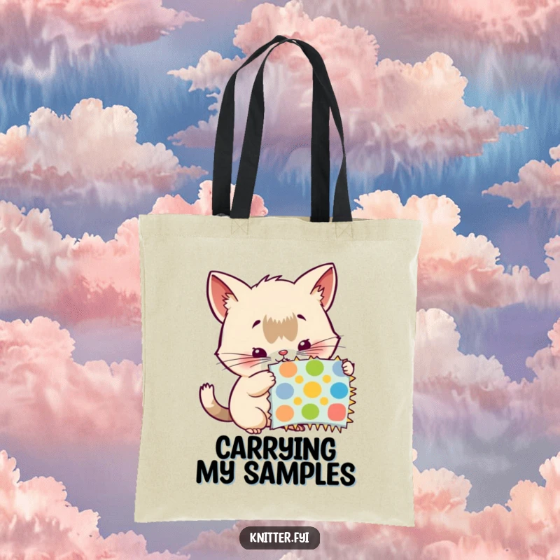 Funny tote bag: A curious creature with twitching whiskers examines a colorful swatch, perfect for carrying art supplies.