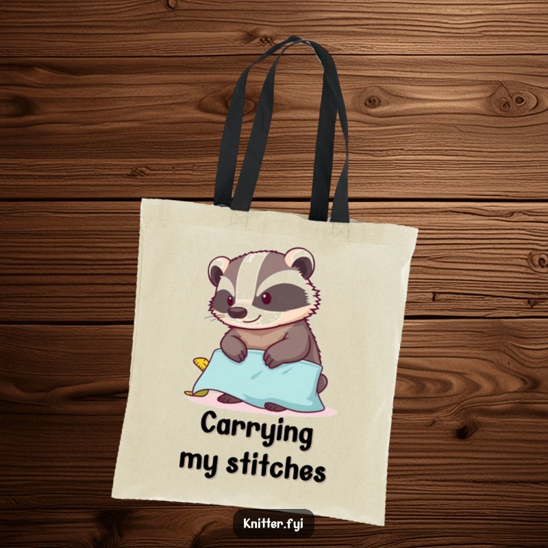 Funny content badger tote bag measuring fabric with a tape measure, a stylish and humorous accessory for crafters.