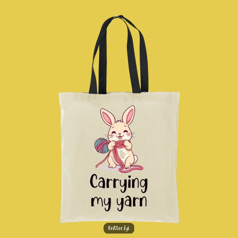 Funny Rabbit Tote Bag: Happy Crafter's Bag with Unraveling Yarn, Perfect Accessory