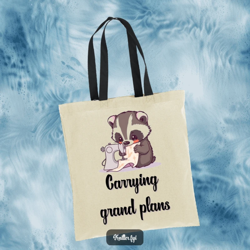 Funny tote bag featuring a curious badger examining a complex sewing pattern. A practical and humorous accessory for crafters, perfect funny gift.