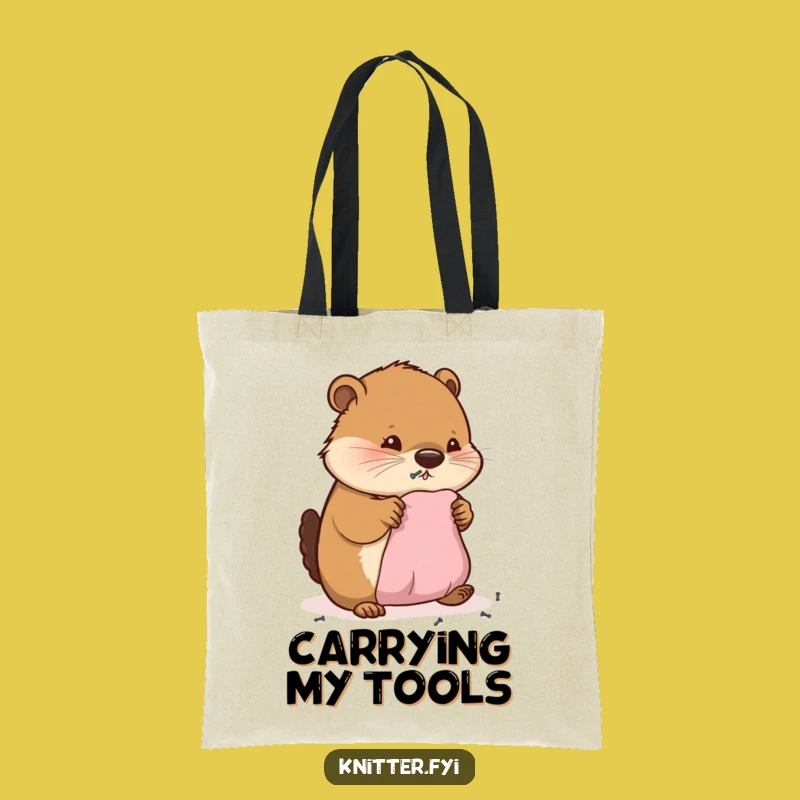Funny Beaver Project Tote Bag: Diligent Hammering Beaver Carrying Supplies