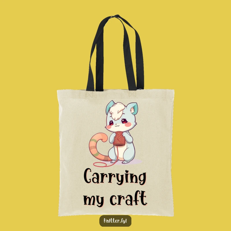 Funny Tote Bag: Playful Creature Winds Yarn, Carry Your Supplies!