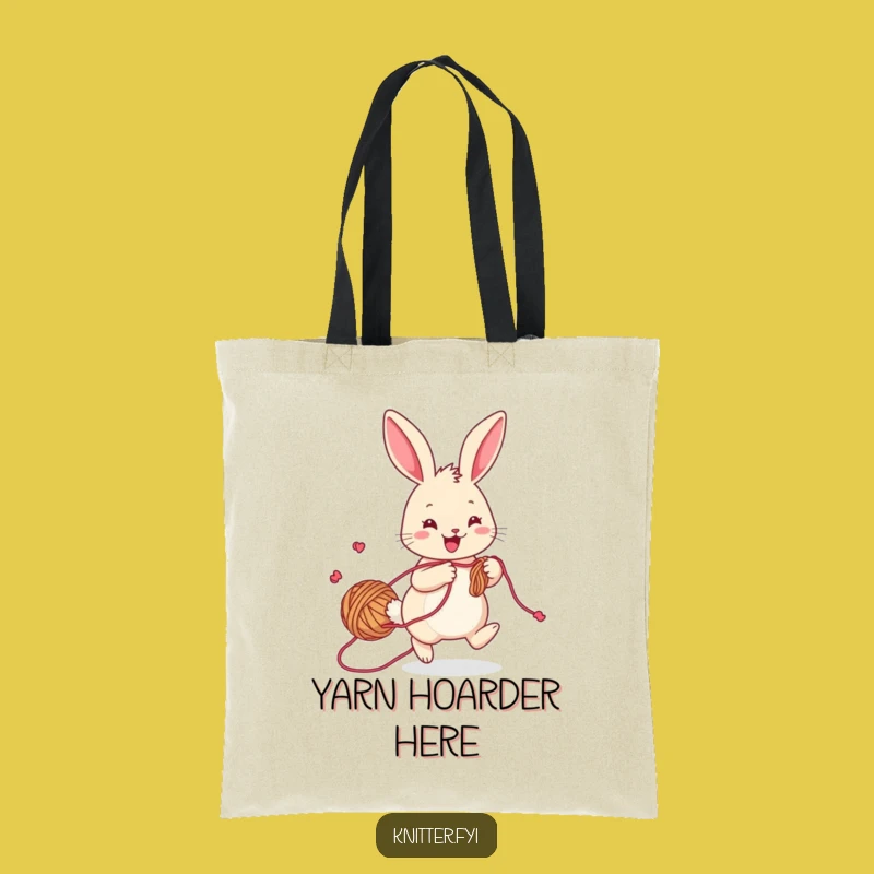 Funny Rabbit Knitting Tote Bag: Playful Bunny with Yarn, Perfect Crafty Funny Gift